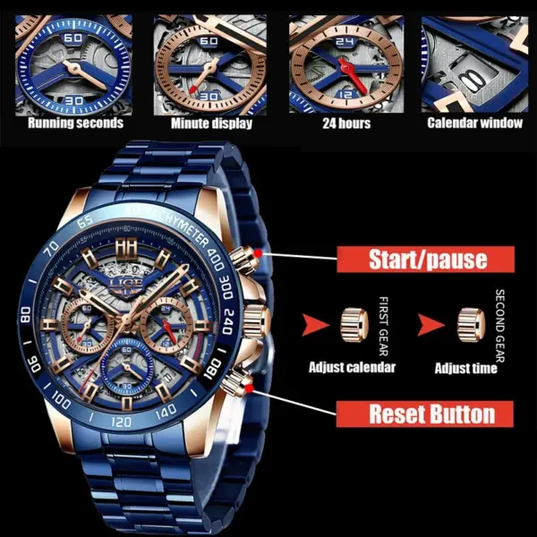 LIGE Men's Luxury Chronograph Watch - Image 2