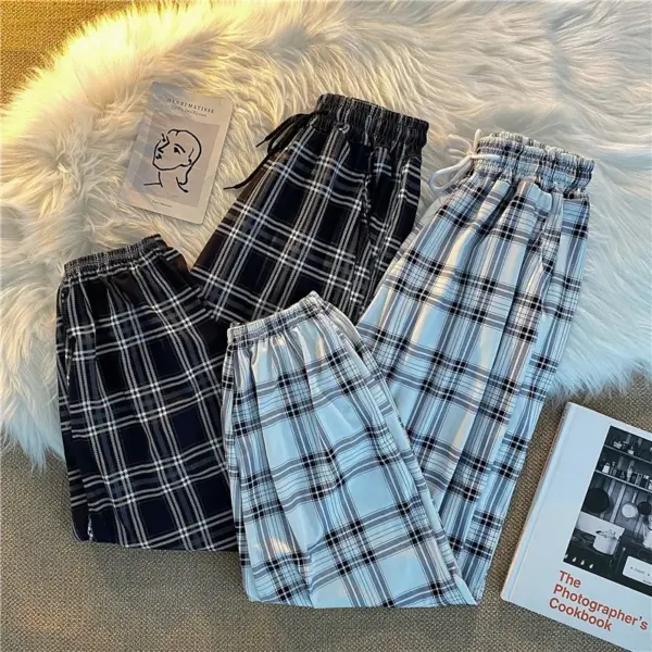 Loose Black Plaid Harem Pants for Women - Image 2