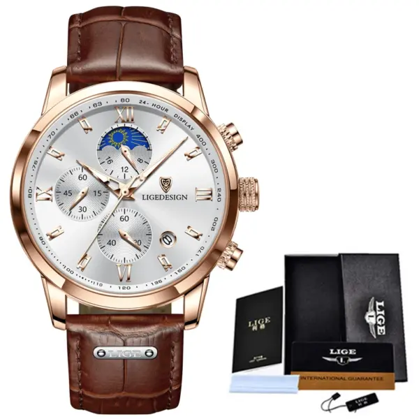 LIGE Mens Waterproof Quartz Chronograph Watch - Image 9