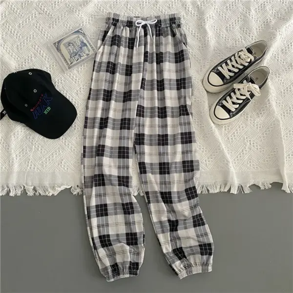 Loose Black Plaid Harem Pants for Women - Image 8