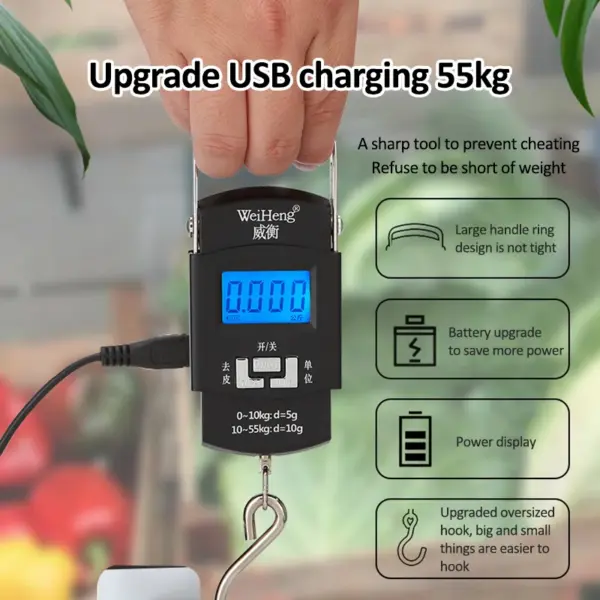 55kg USB Rechargeable Digital Hanging Scale - Image 2