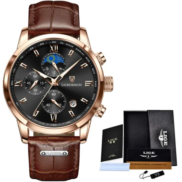 LIGE Mens Waterproof Quartz Chronograph Watch - Image 7