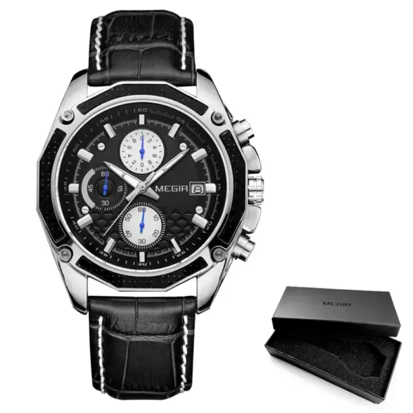 Megir 2015G Quartz Chronograph Leather Watch - Image 7