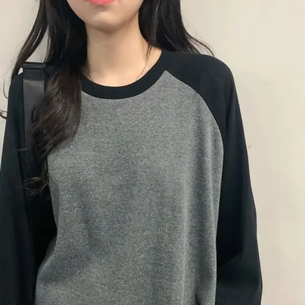 Casual Grey Long Sleeve O Neck T-Shirt - Image 2