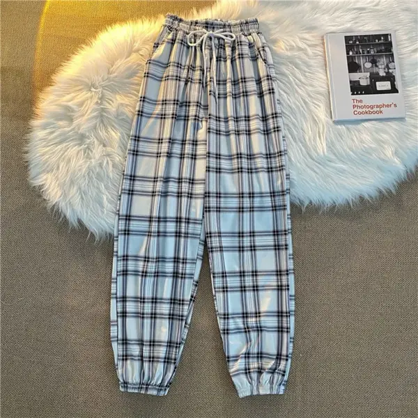 Loose Black Plaid Harem Pants for Women - Image 7