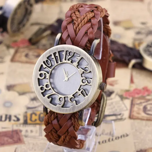 Vintage Style Digital Leather Strap Watch - Image 3