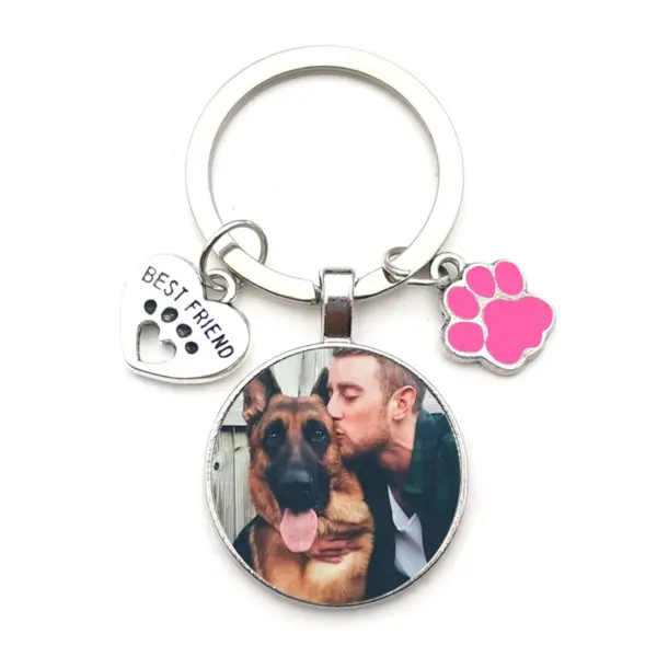 Custom Dog Photo Keychain Silver-Plated Heart - Image 6