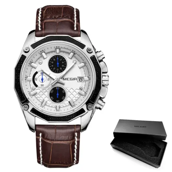 Megir 2015G Quartz Chronograph Leather Watch - Image 8