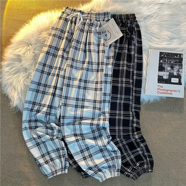 Loose Black Plaid Harem Pants for Women - Image 3