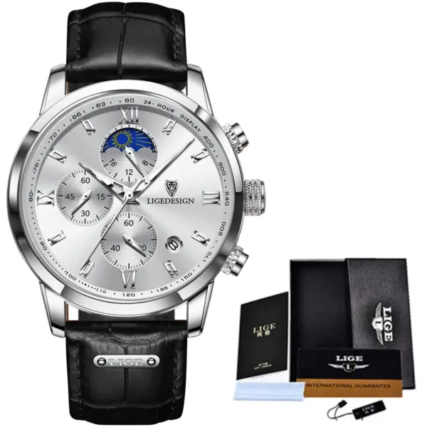 LIGE Mens Waterproof Quartz Chronograph Watch - Image 8