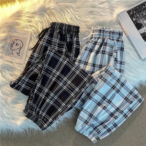 Loose Black Plaid Harem Pants for Women