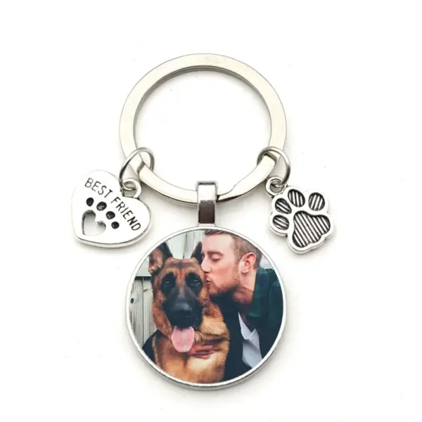 Custom Dog Photo Keychain Silver-Plated Heart - Image 4