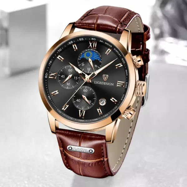 LIGE Mens Waterproof Quartz Chronograph Watch - Image 6