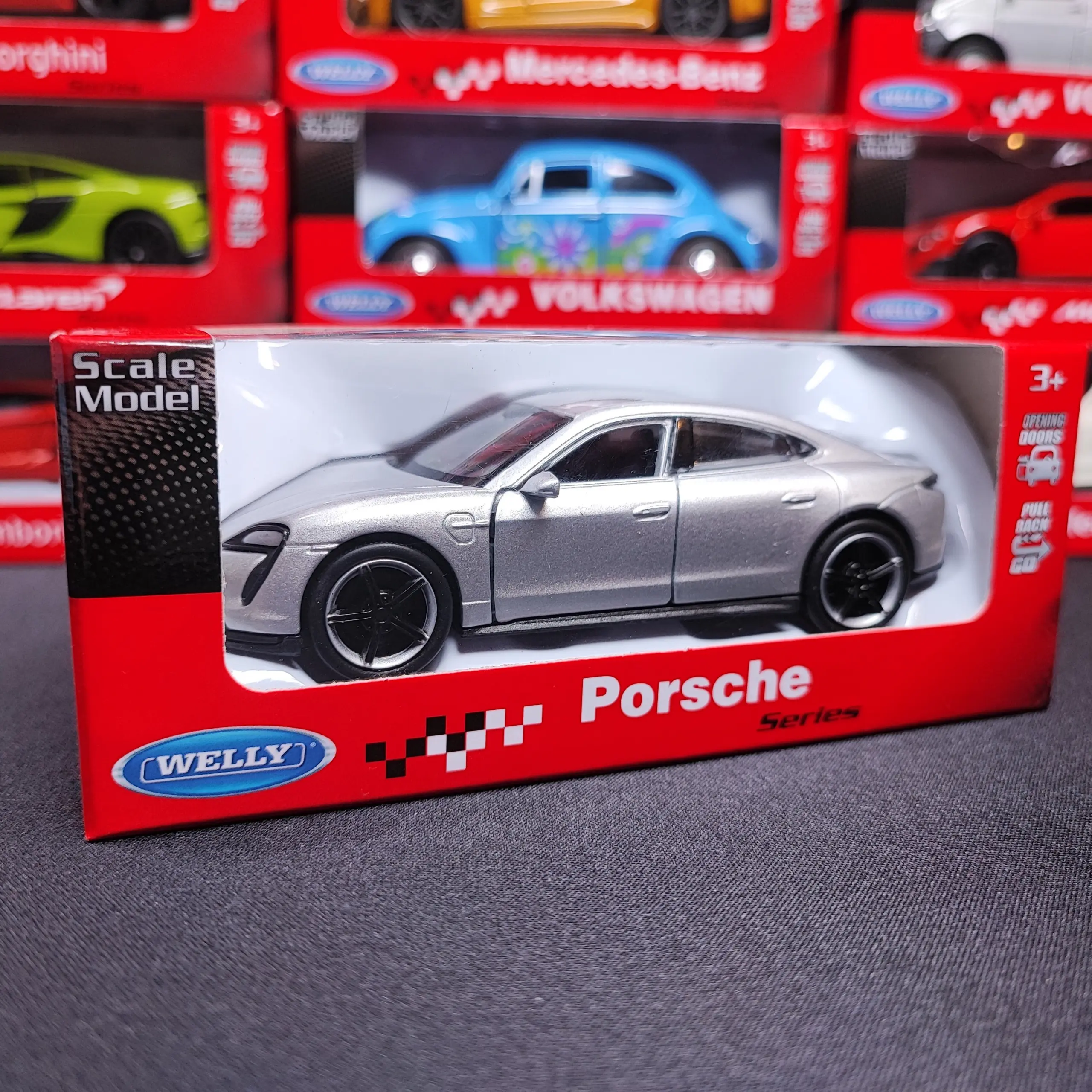 Welly 1:36 Porsche Taycan Turbo S Model Car Grey 1 Welly 1:36 Porsche Taycan Turbo S Model Car Grey