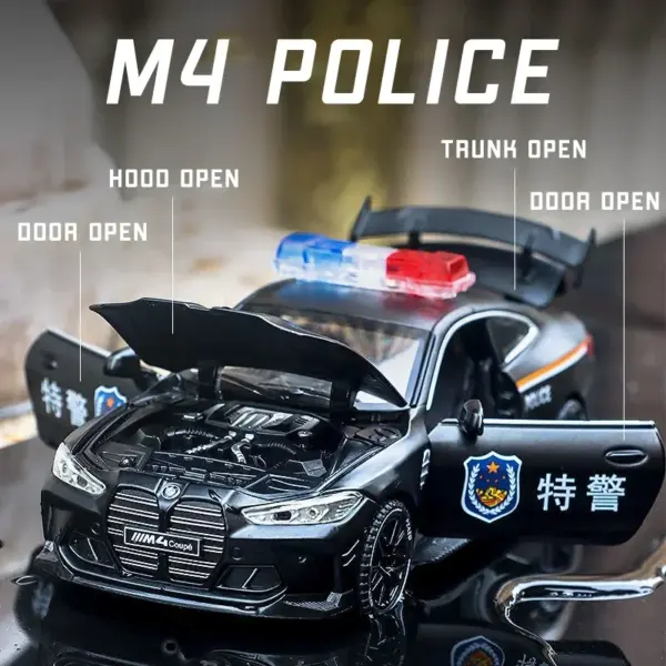 1:32 Scale BMW M4 Police Diecast Car Model - Image 2