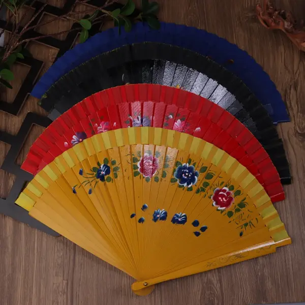 Wooden Folding Fan with Floral Design - Image 5