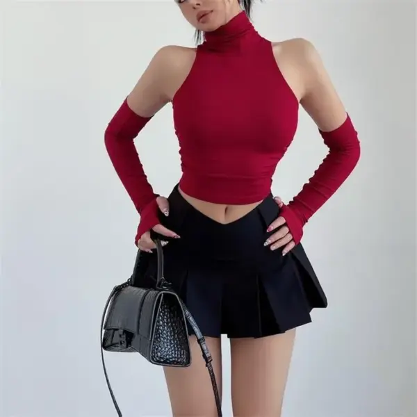 Y2K Women's Slim Fit Turtleneck Crop Top - Image 2