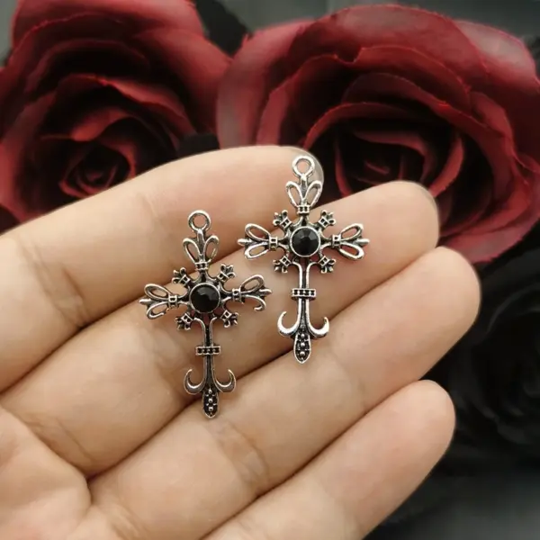 5pcs Black Gothic Cross Charms for Jewelry - Image 4