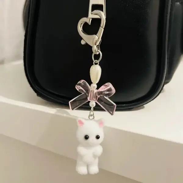 Kawaii Kitty Cat Bow Heart Keychain - Image 4