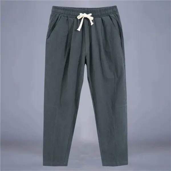 Men's Casual Cotton Linen Drawstring Trousers - Image 10