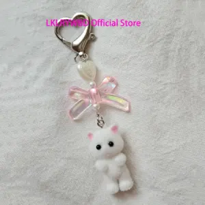 Cute Kitty Cat Heart Bow Keychain