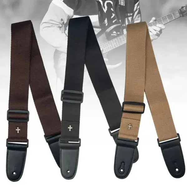 Vintage Cross Design Guitar Strap with Pocket - Image 6