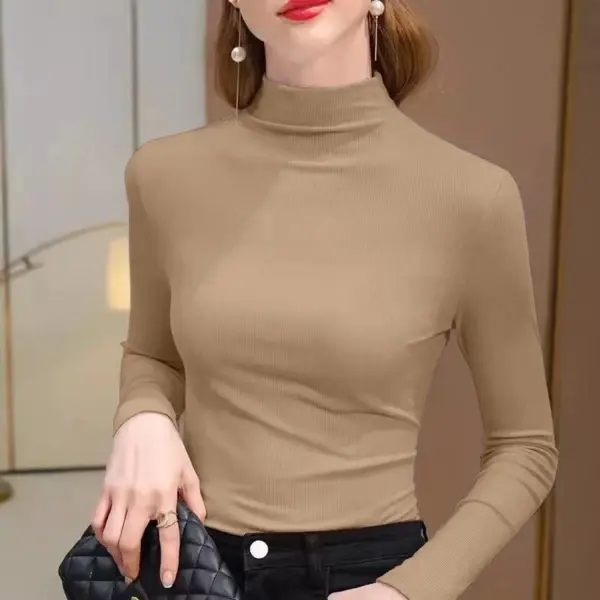 Women's Long Sleeve Turtleneck Ribbed Top - Image 3