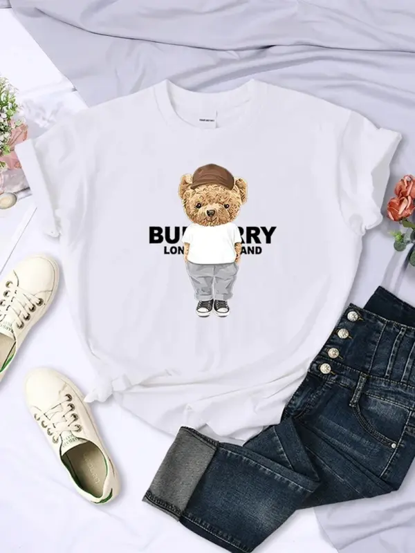 Cute Bear Print Cotton T-shirt for Women - Image 2