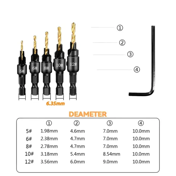 5-Piece Woodworking Countersink Drill Bit Set - Image 6