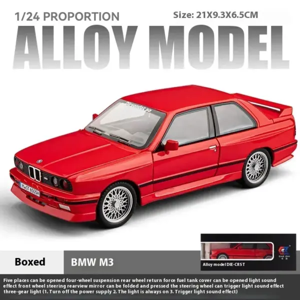 1:24 BMW M3 E30 Metal Diecast Car Model - Image 25