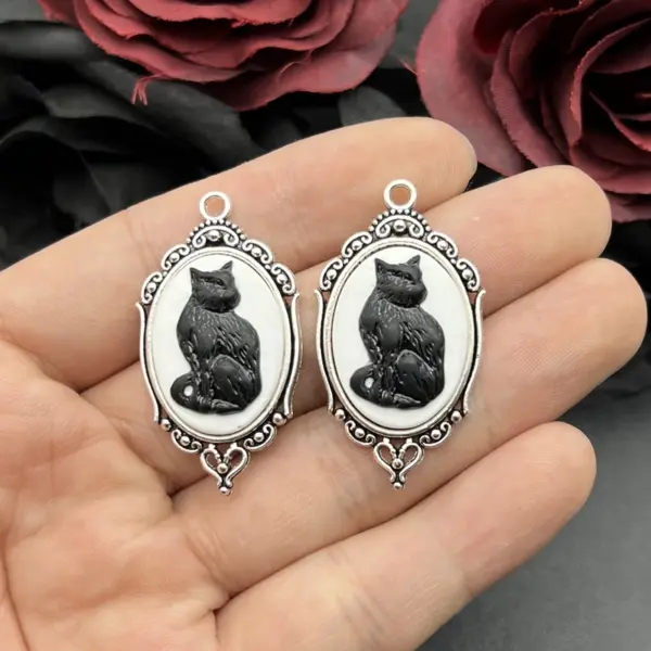 4pcs Gothic Black Cat Cameo Charms - Image 2