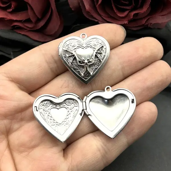 2pcs Bat Heart Locket Charms for Jewelry Making - Image 4