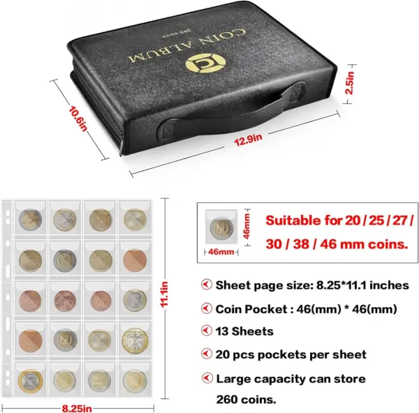 Coin Collection Album with 260 Pockets - Image 4