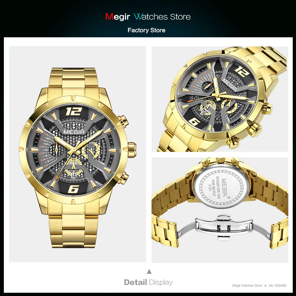 MEGIR MS2221GGD-1N3 Men's Quartz Chronograph Watch 6 MEGIR MS2221GGD-1N3 Men's Quartz Chronograph Watch - Image 6