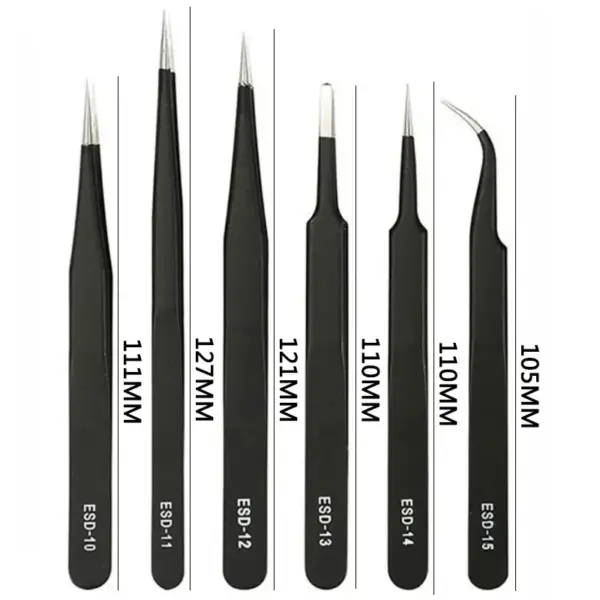 6PCS Anti-Static Stainless Steel Tweezers Set - Image 3