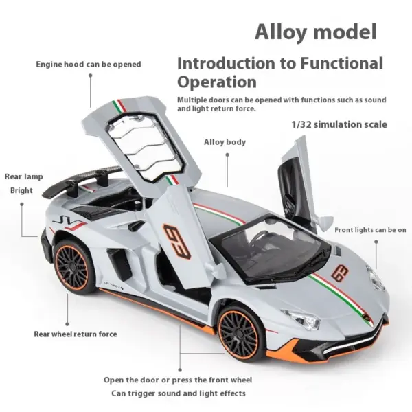 1:32 Lamborghini LP780 Alloy Model with Lights - Image 3