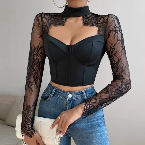 Lace Embroidered Backless Crop Top for Women - Image 5