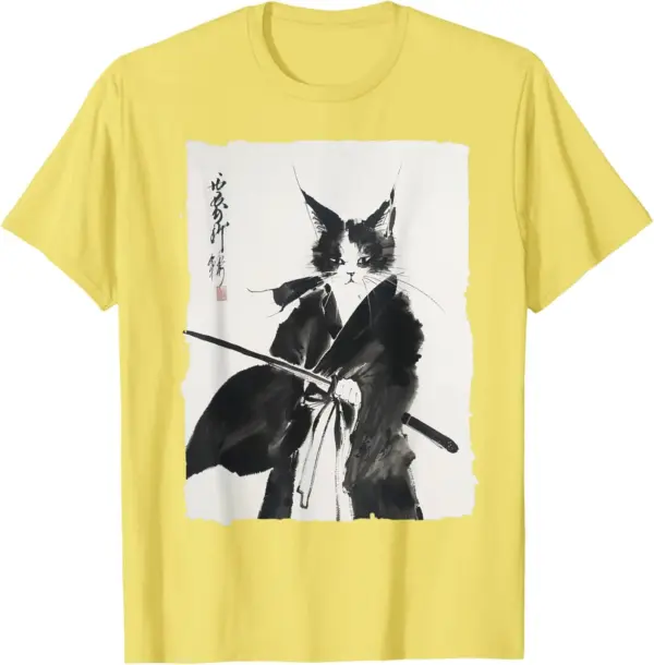Vintage Samurai Cat Graphic T-Shirt for Women - Image 6