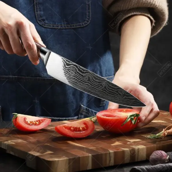 Japanese Kitchen Chef's Knife with Wooden Handle - Image 3