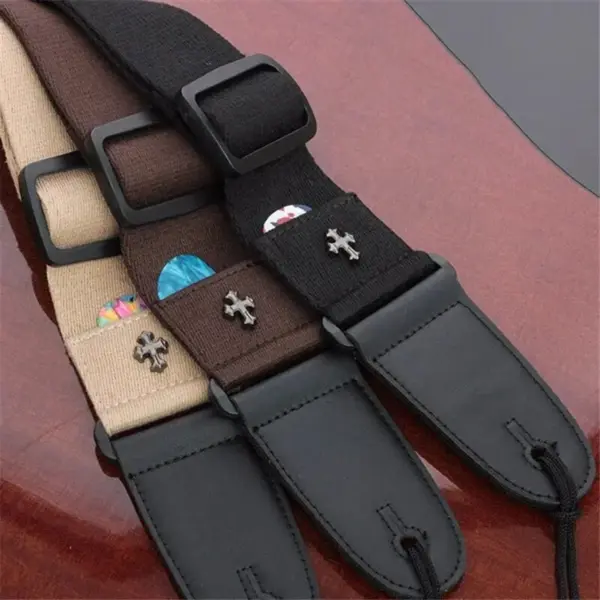 Vintage Cross Design Guitar Strap with Pocket - Image 3