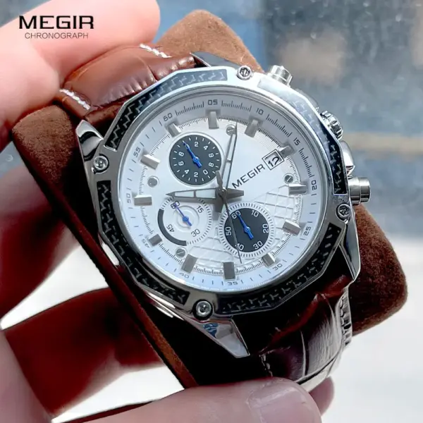 Megir 2015G Quartz Chronograph Leather Watch - Image 3
