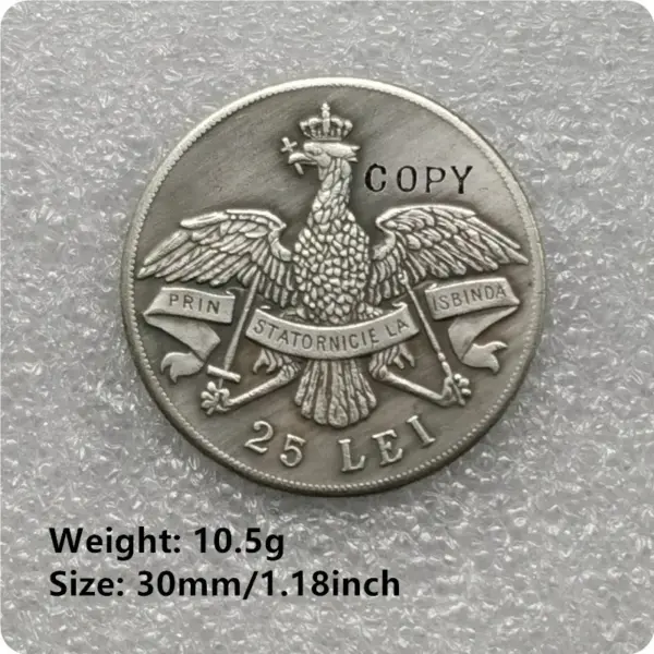 Antique Replica 1906 Romania 25 Lei Coin - Image 2