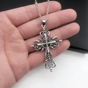 Silver Gothic Cross Pendant Necklace 3 S1e88043206bc4efa99845a4e23b55886k