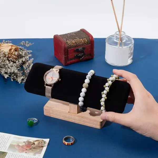 Wooden Jewelry Display Stand with Velvet T-Bar - Image 5