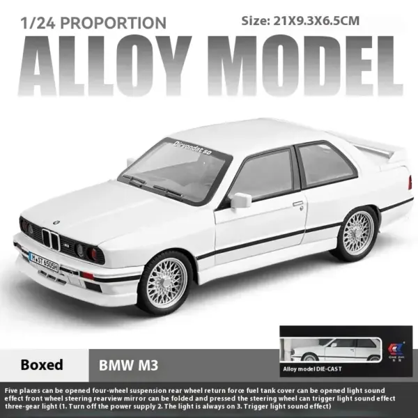1:24 BMW M3 E30 Metal Diecast Car Model - Image 19