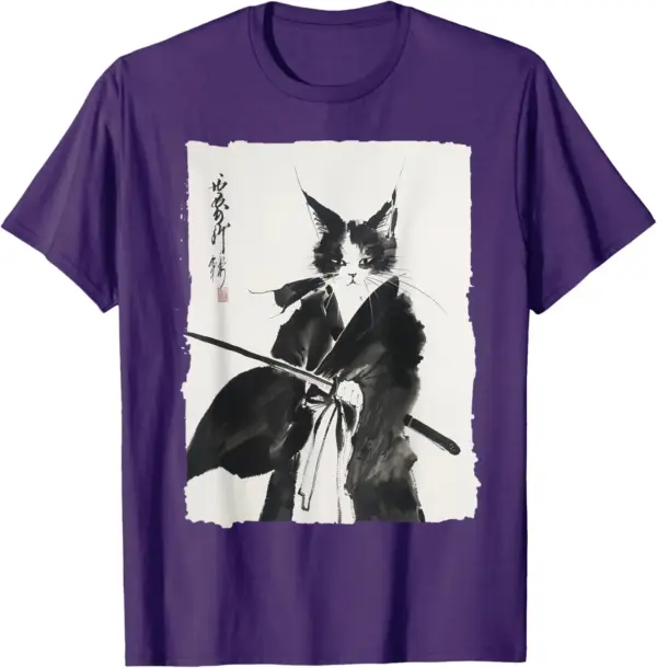 Vintage Samurai Cat Graphic T-Shirt for Women - Image 7