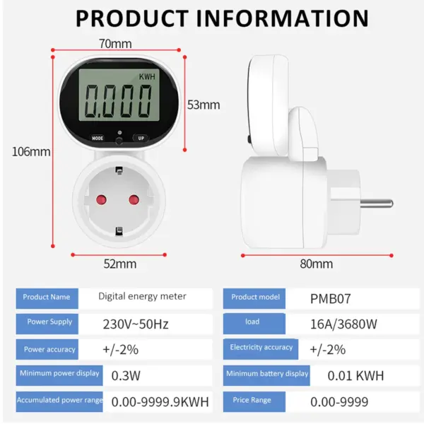 LCD Digital Power Meter 3680W Energy Tester - Image 5