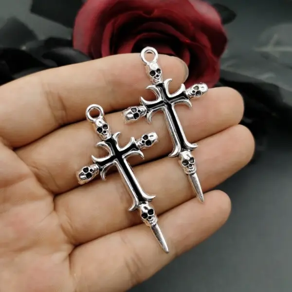 5Pcs Vintage Skeleton Cross Charms Set - Image 3