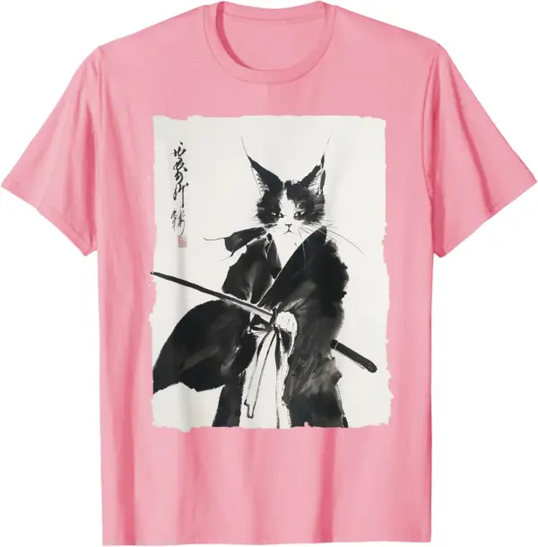 Vintage Samurai Cat Graphic T-Shirt for Women - Image 13