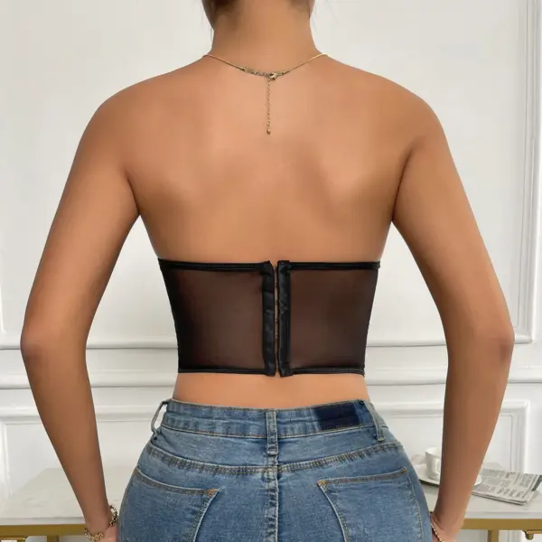 Floral Lace Strapless Crop Top for Women - Image 2